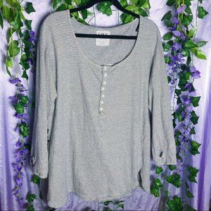 One Teaspoon White Gray Striped Henley Top